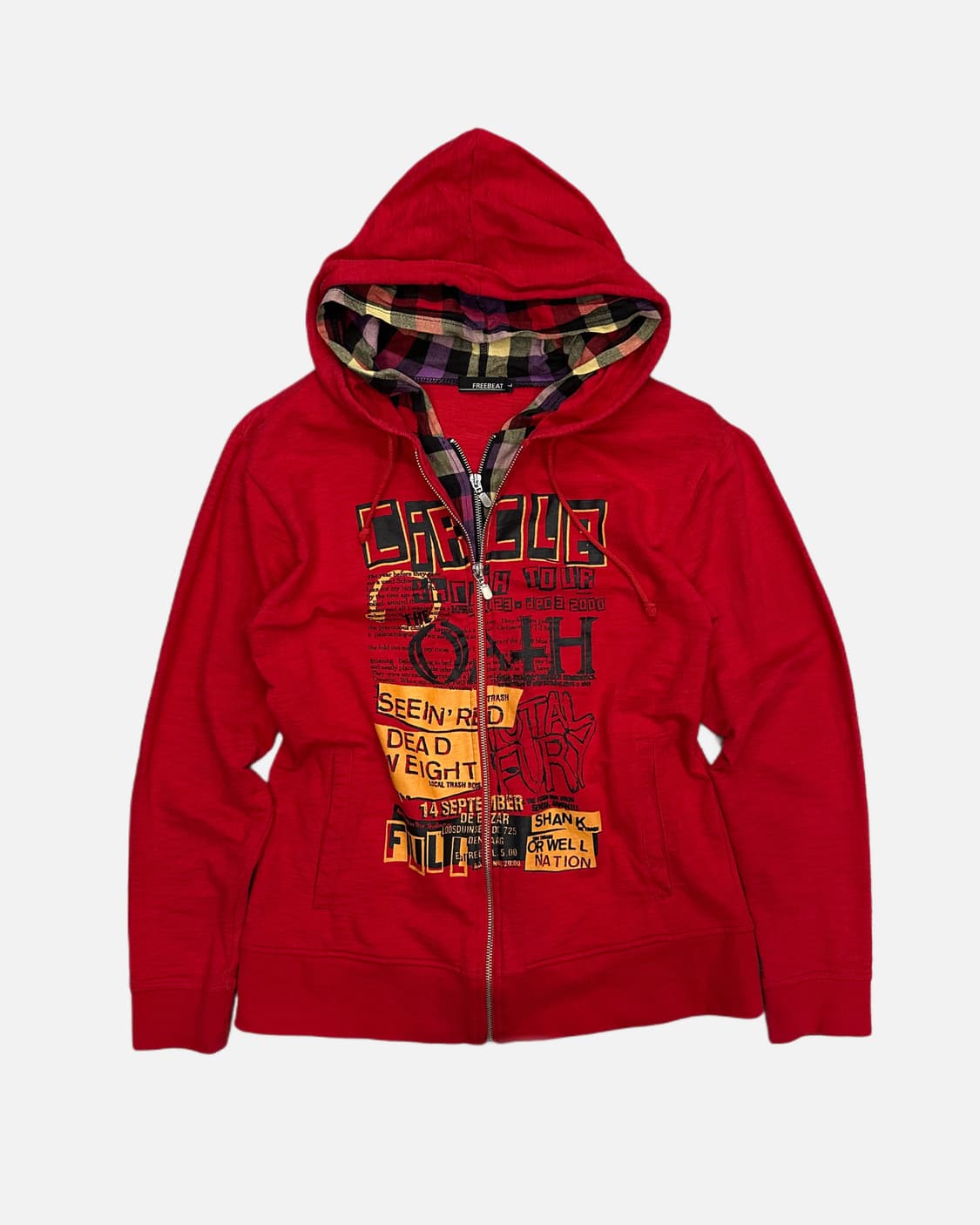 check layered red hood zip-up 상품이미지1