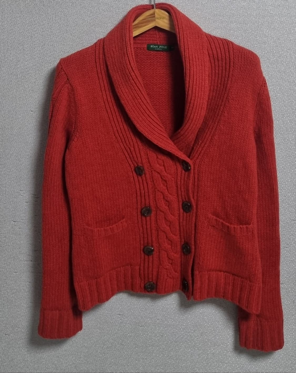 실측 S (55) 빈폴 빈티지 다크오렌지 숄카라 니트 가디건 상품이미지1