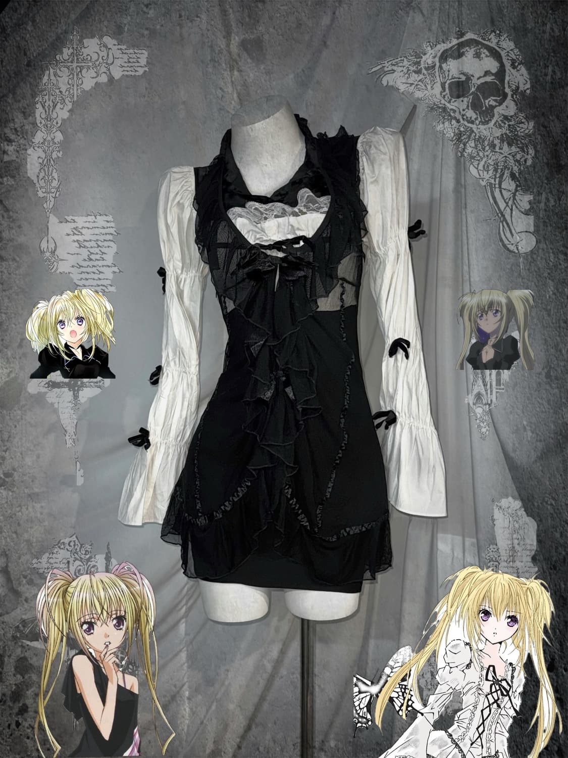 무채색 캐캐체 세라깔 고스고딕 데일리 로리 레이스 프릴 코디세트 상품이미지1