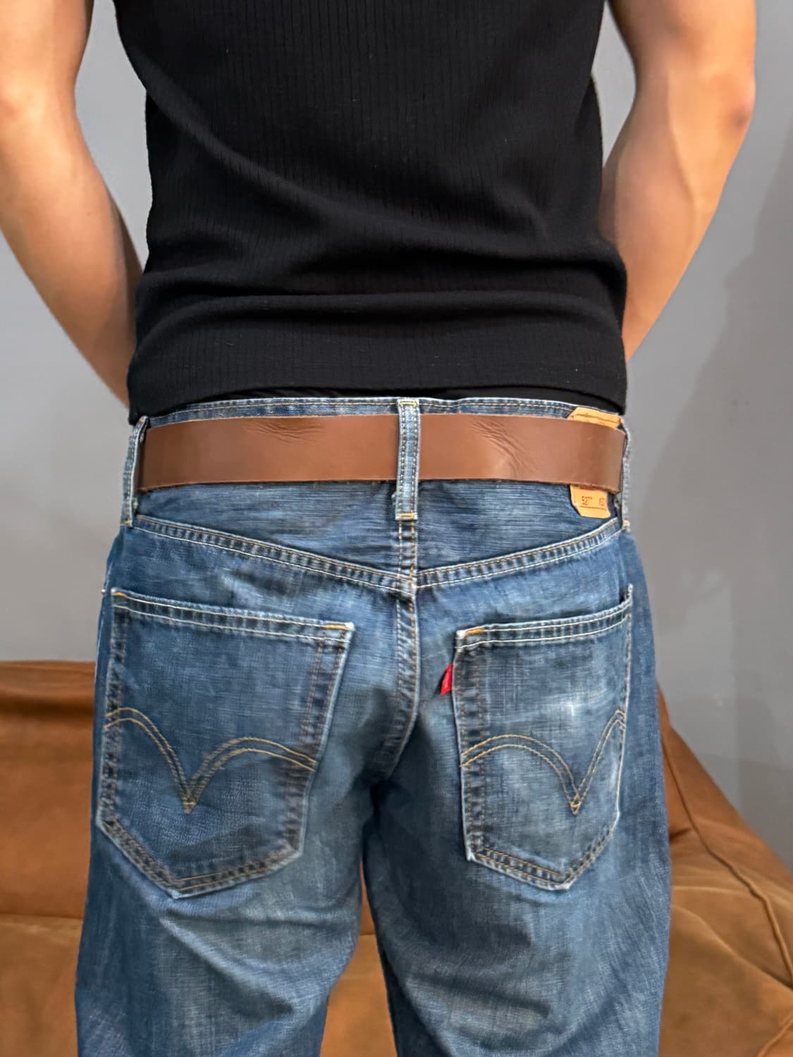 빈티지 브라운 레더 벨트 상품이미지2