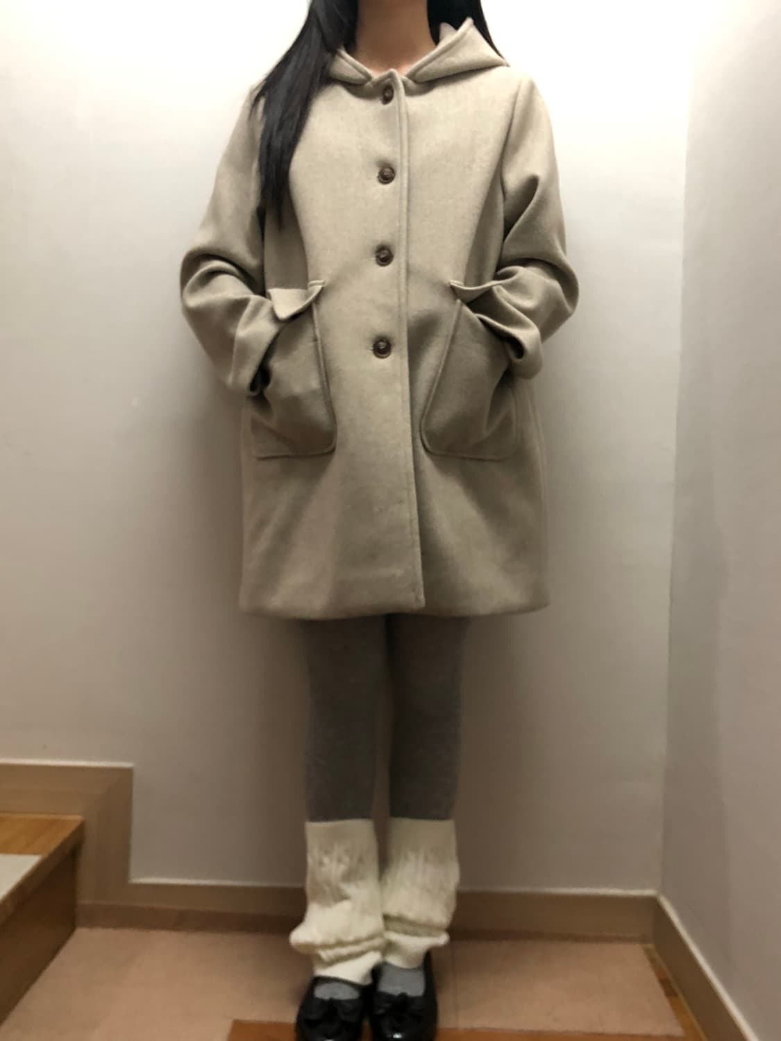 빈티지 오트밀 울 하프 코트 상품이미지6