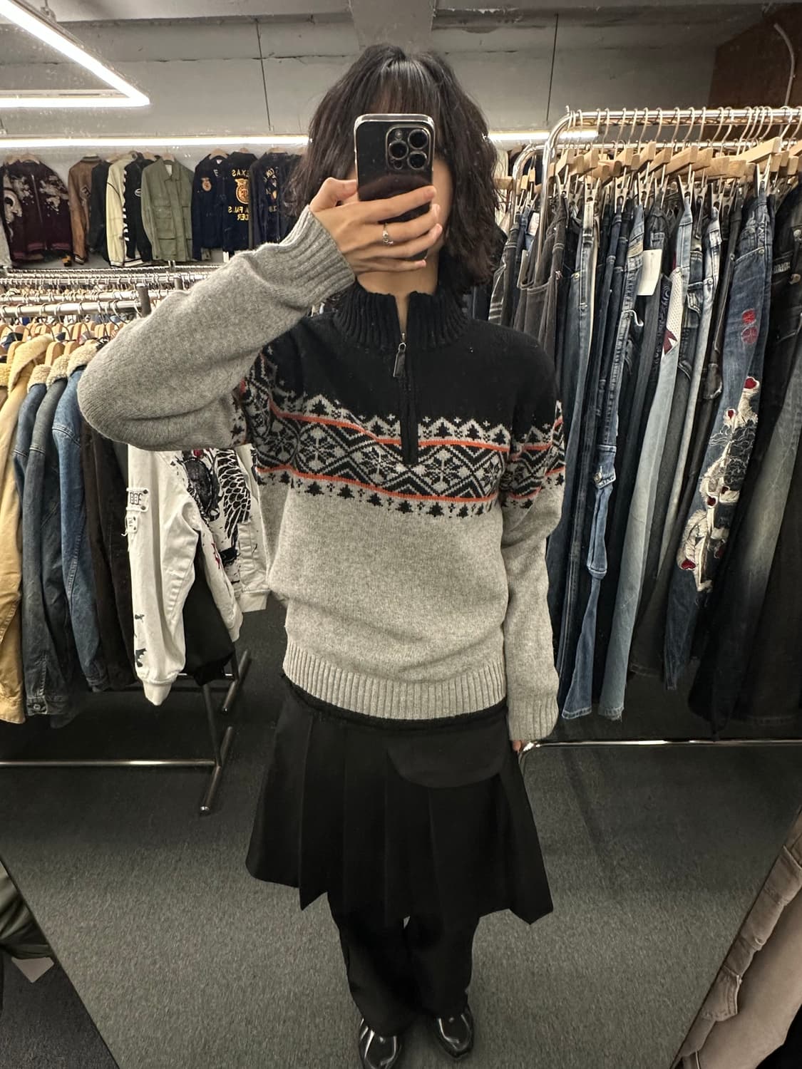 M)빈티지 노르딕 울 하프집 스웨터 상품이미지1