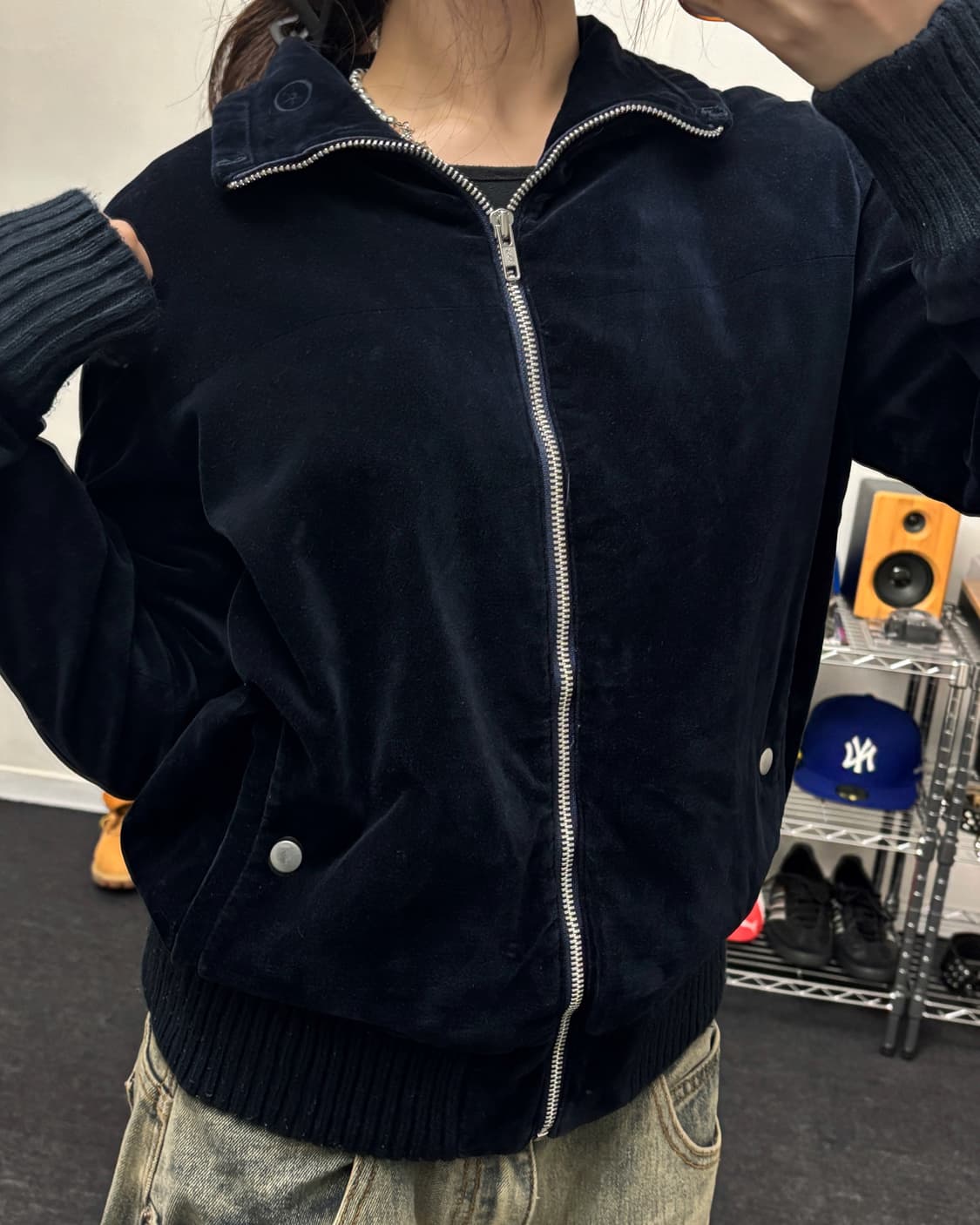 재팬 빈티지 벨벳 트러커 집업 자켓 네이비 상품이미지2