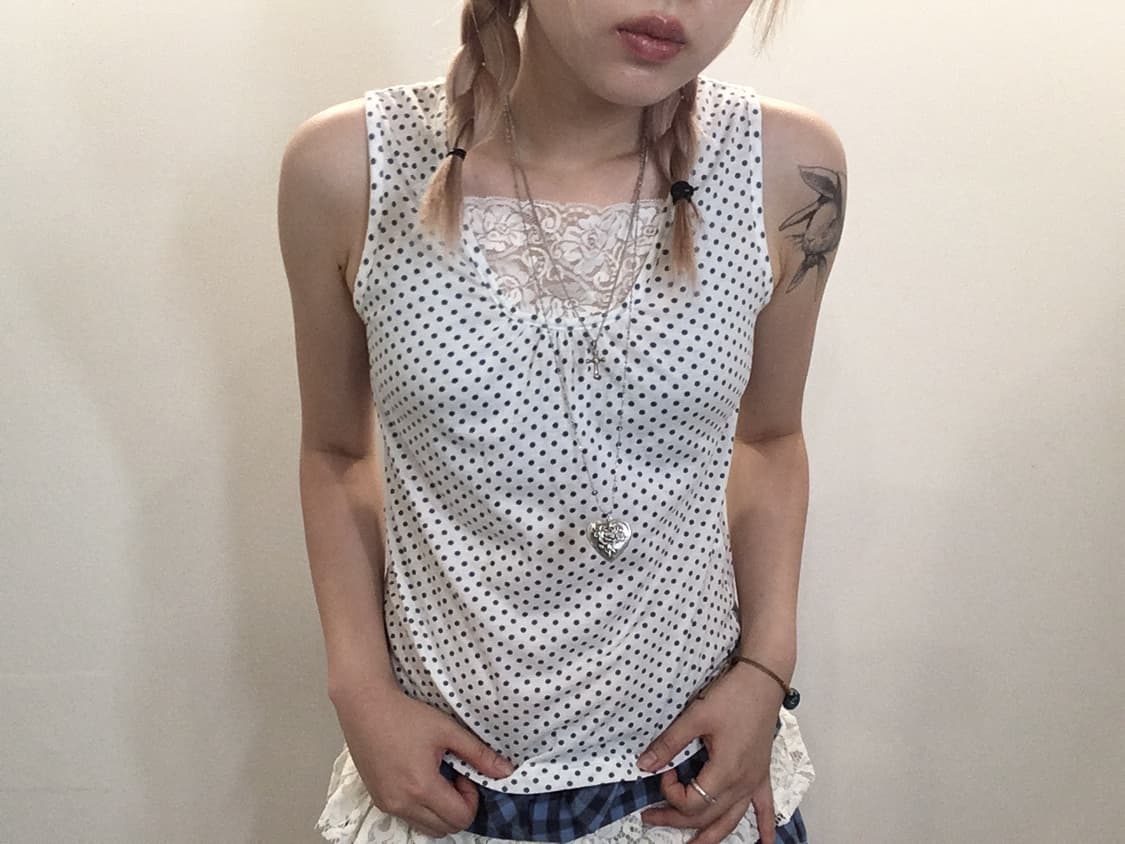 jpn vintage blue dot lace sleeveless 상품이미지4