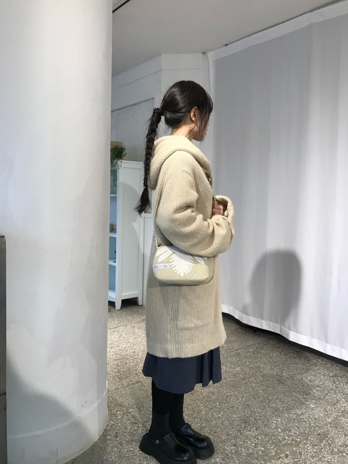 오트밀 니트 후드 코트 상품이미지3