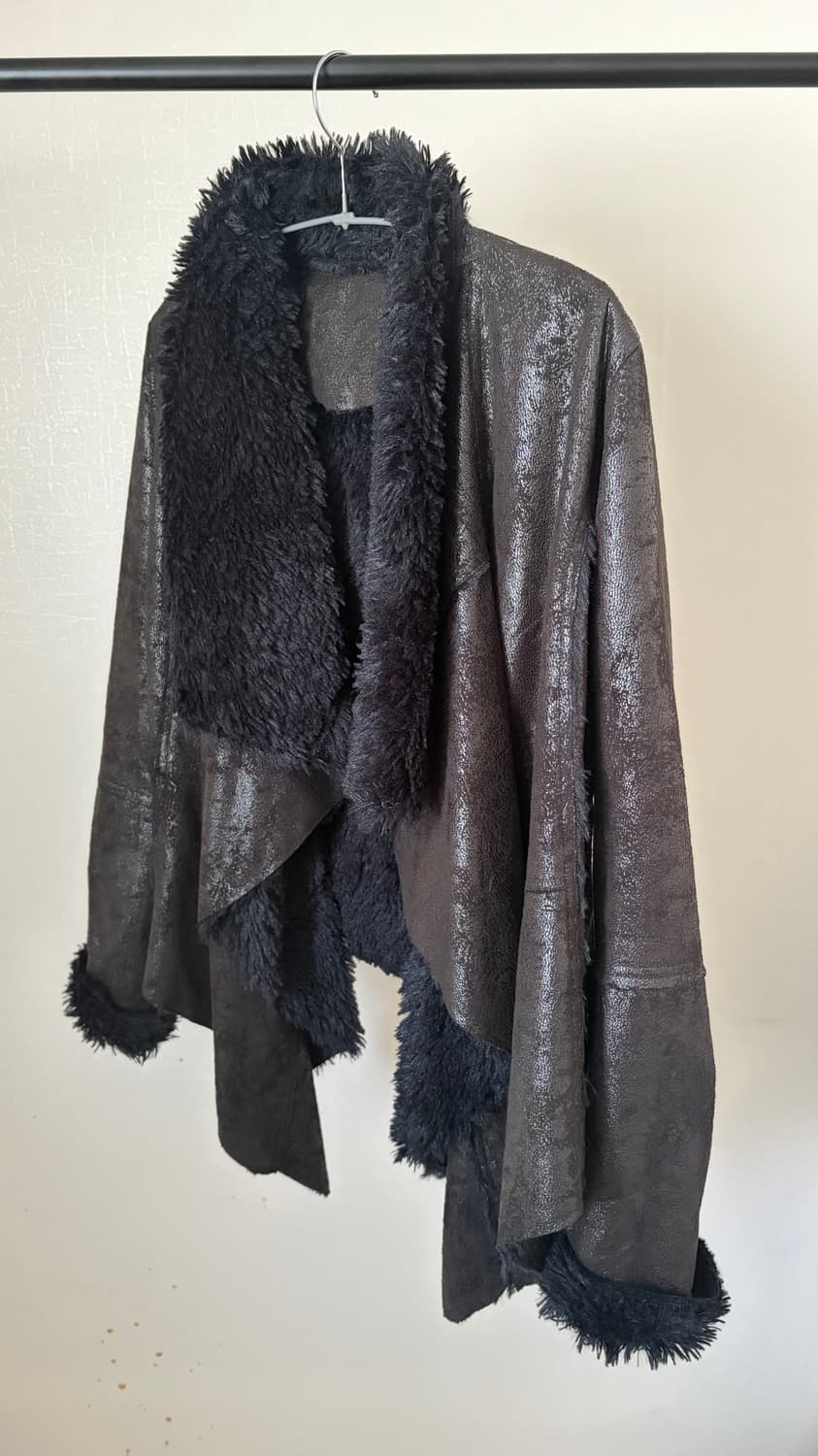 V kei black fur drape jacket 상품이미지2