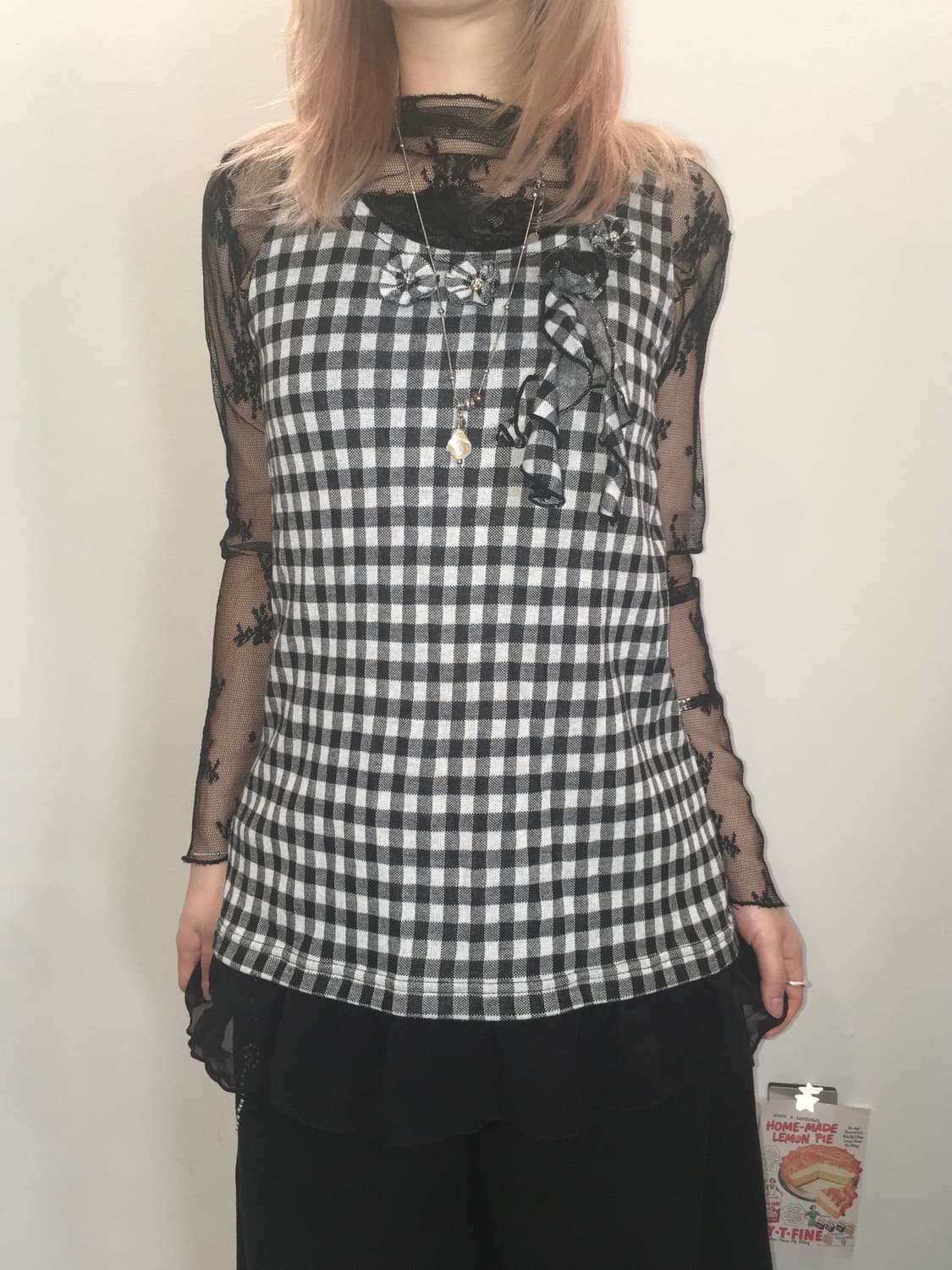 jpn vintage check frill lace onepiece 상품이미지2