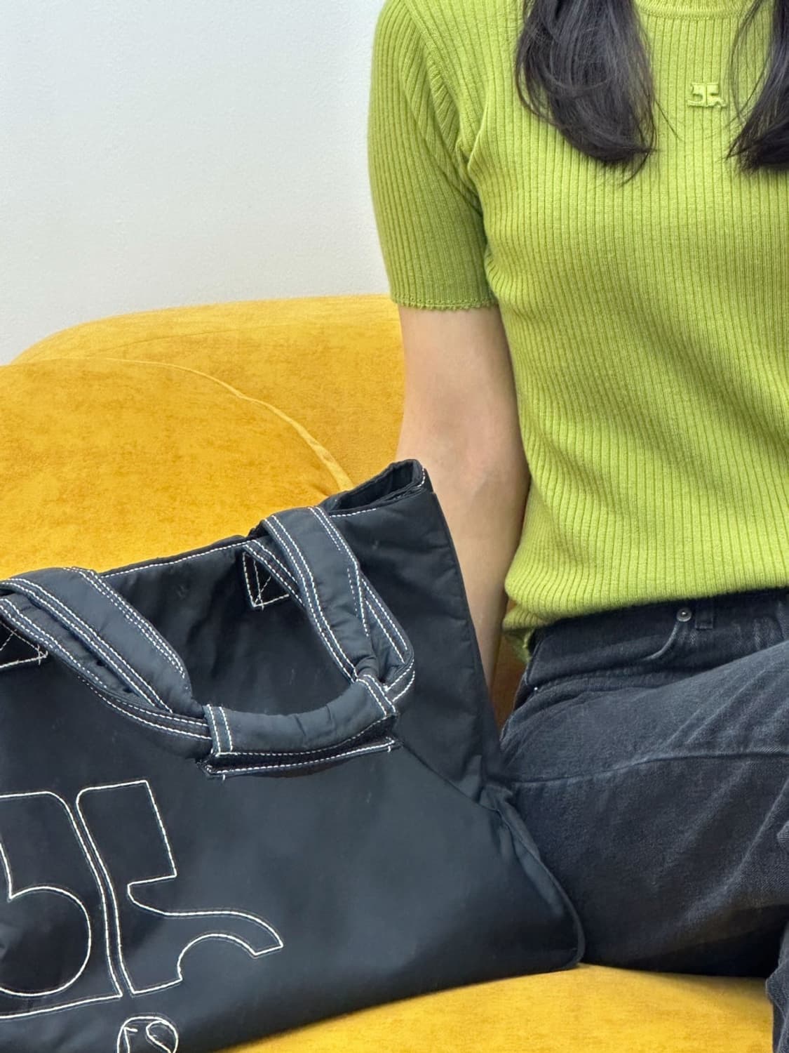 courreges / 꾸레쥬 올리브그린 골지 울 반팔 니트 상품이미지9