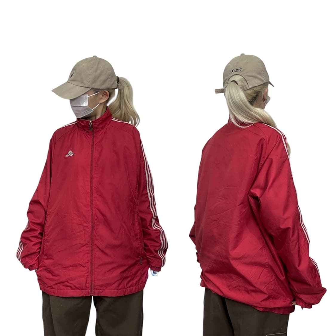 00s 아디다스 레드 화이트 삼선 스몰 로고 올드스쿨 바람막이 트랙 자켓 상품이미지1