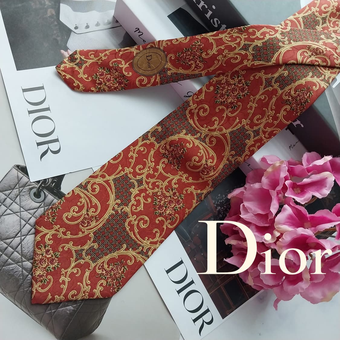 디올 브라운 오리엔탈 패턴 넥타이 8.9cm A+~A등급 K2565
 상품이미지2