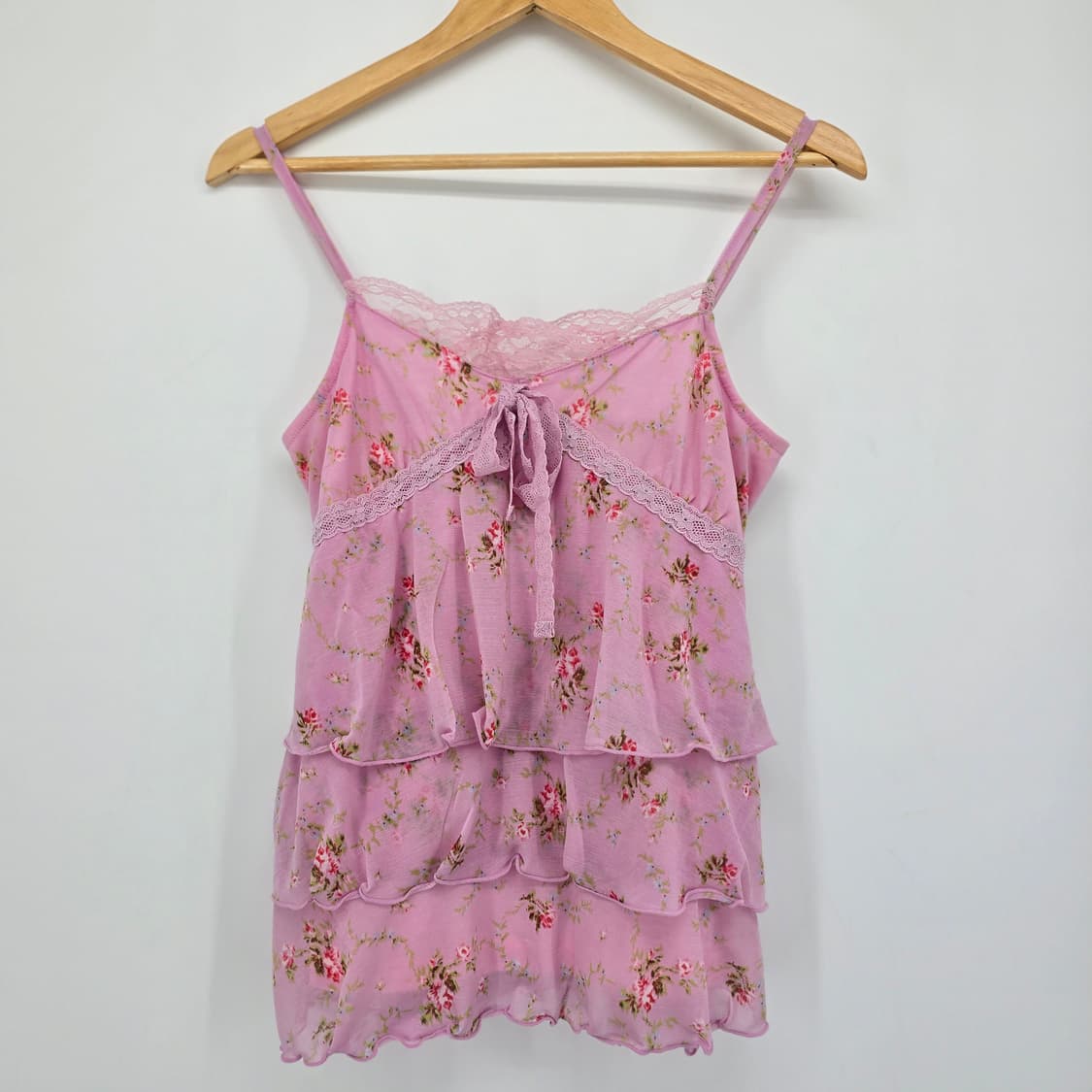 Y2K 일본 빈티지 레이스 꽃무늬 핑크 나시 블라우스 상품이미지1