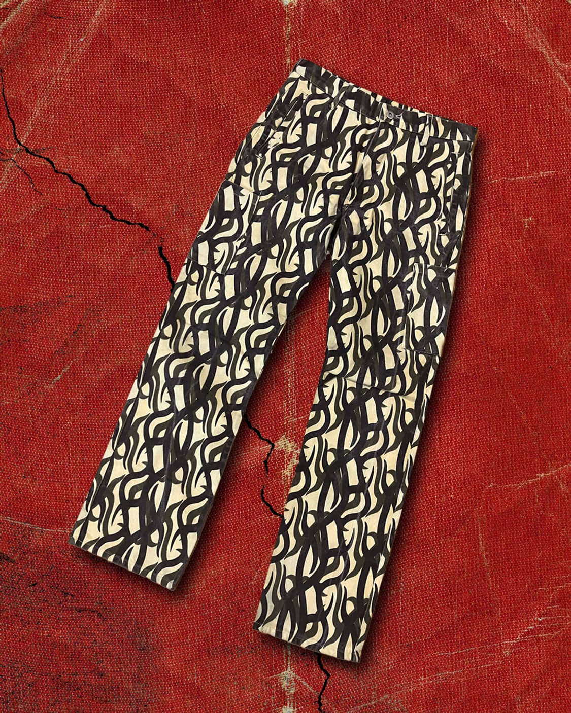 Japanese 90s 트라이벌 패턴 하드코튼 카고 팬츠 34 상품이미지1