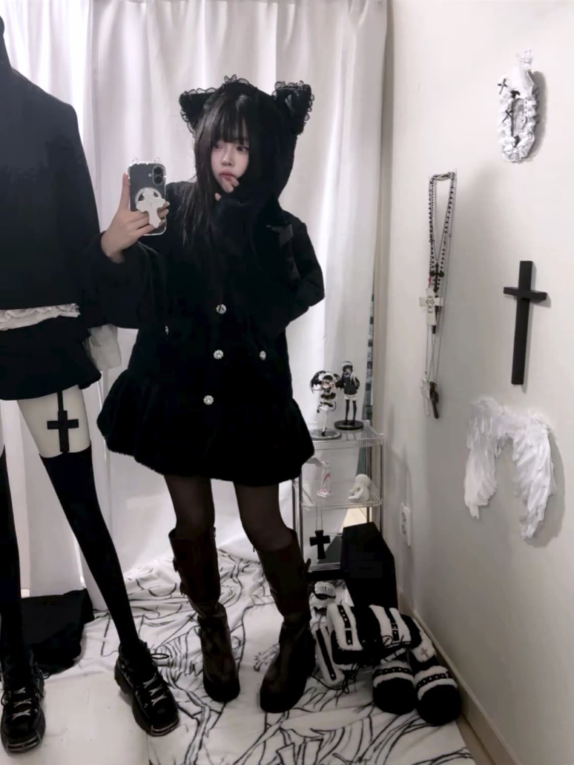 쿠로미 레이스 프릴 퍼자켓 상품이미지1