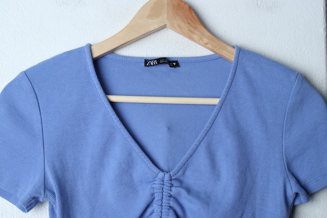 W(L-XL) 자라 반팔 티셔츠 골지 크롭 블루-H31153 상품이미지3