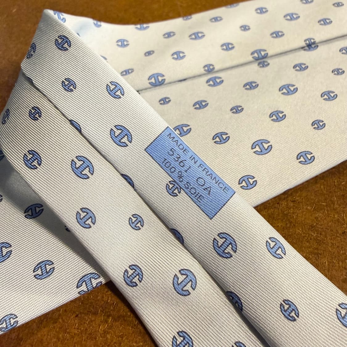 에르메스 HERMES 샹달 패턴 실크 넥타이 스카이 블루 상품이미지4