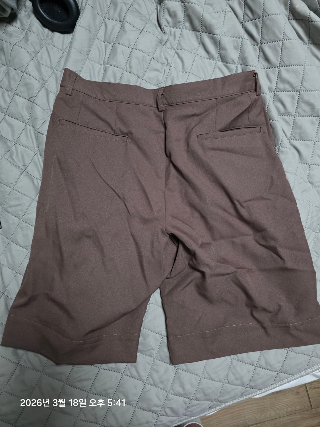 [M] 하프크라이즈 멀티턱 슬랙스 반바지 브라운 상품이미지2