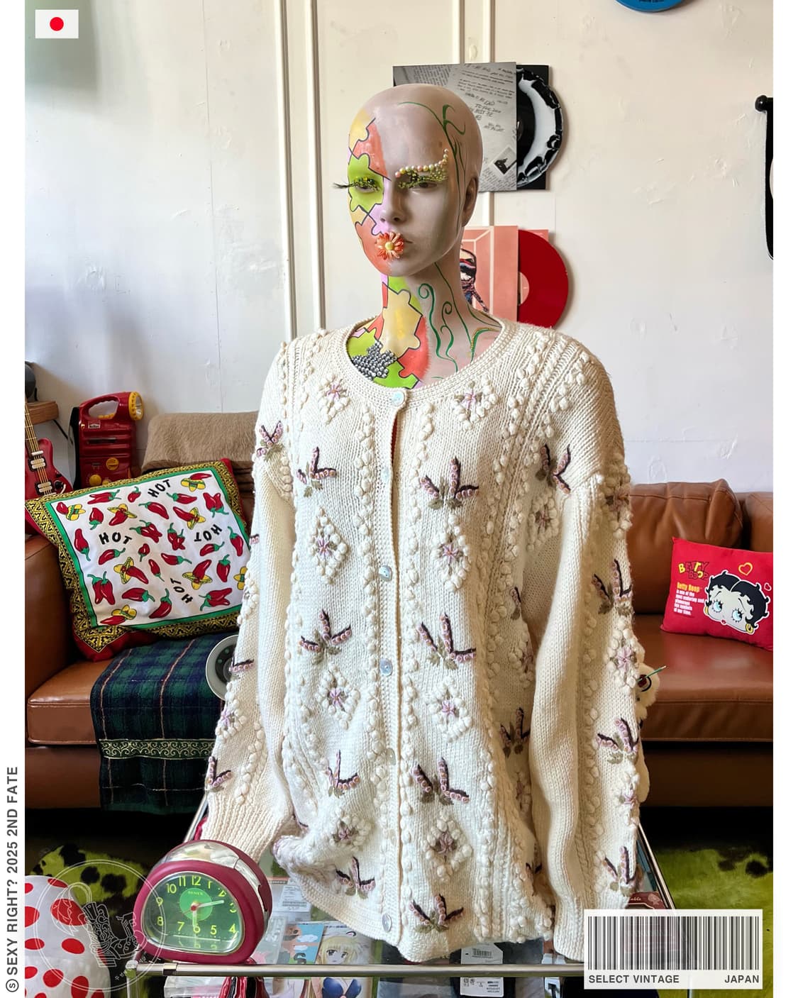 Japanese 3D Pom Pom Floral Knit Cardigan 상품이미지1