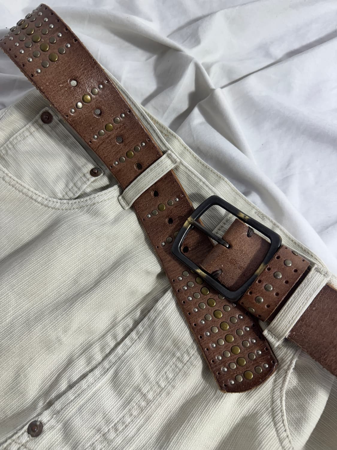 빈티지 볼 스터드 레더 벨트 상품이미지3
