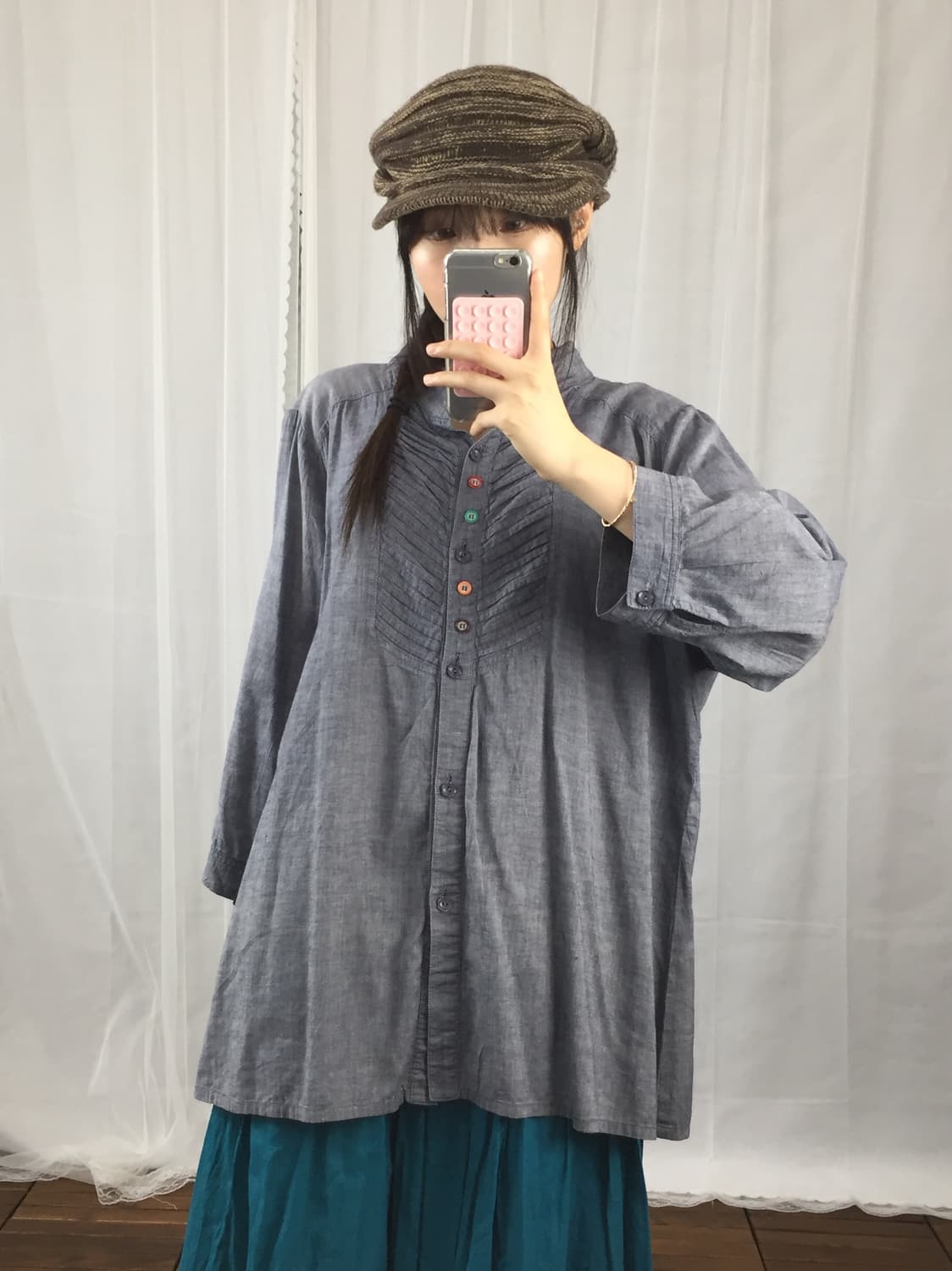JPN Denim Pintuck Button Detail Shirt 상품이미지3