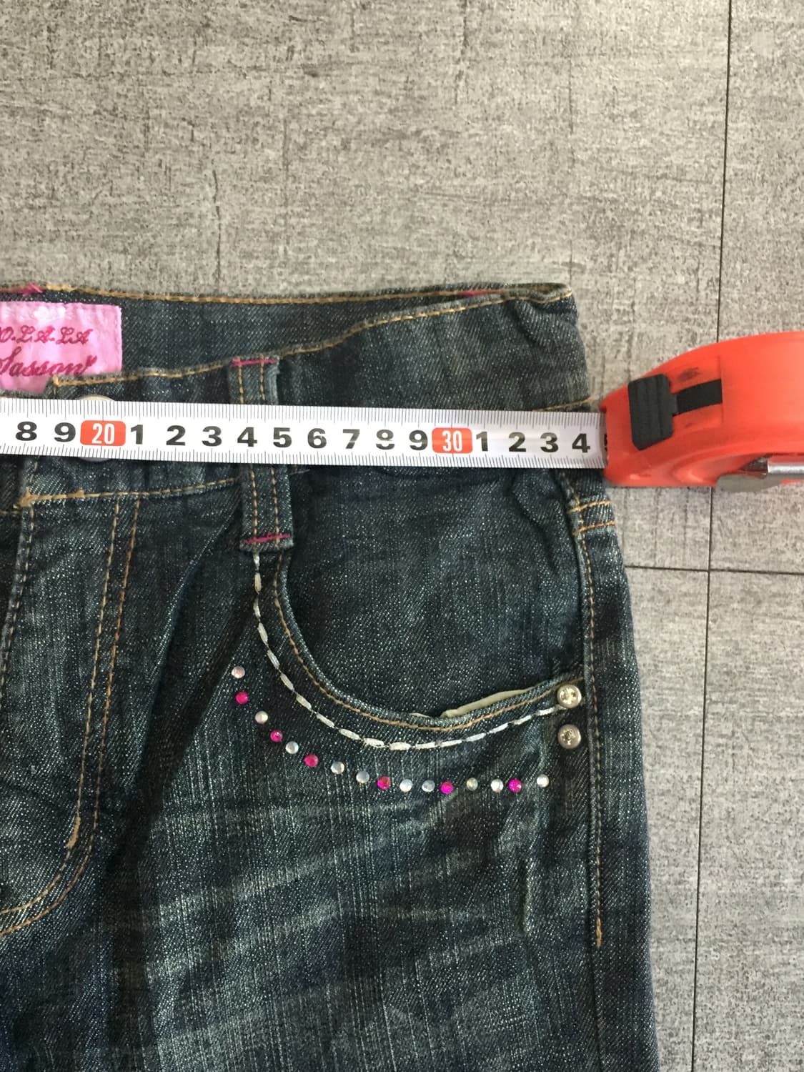 일본 Oolala 핀터깔y2k락펑크 웨스턴진주 데님부츠컷팬츠 상품이미지4