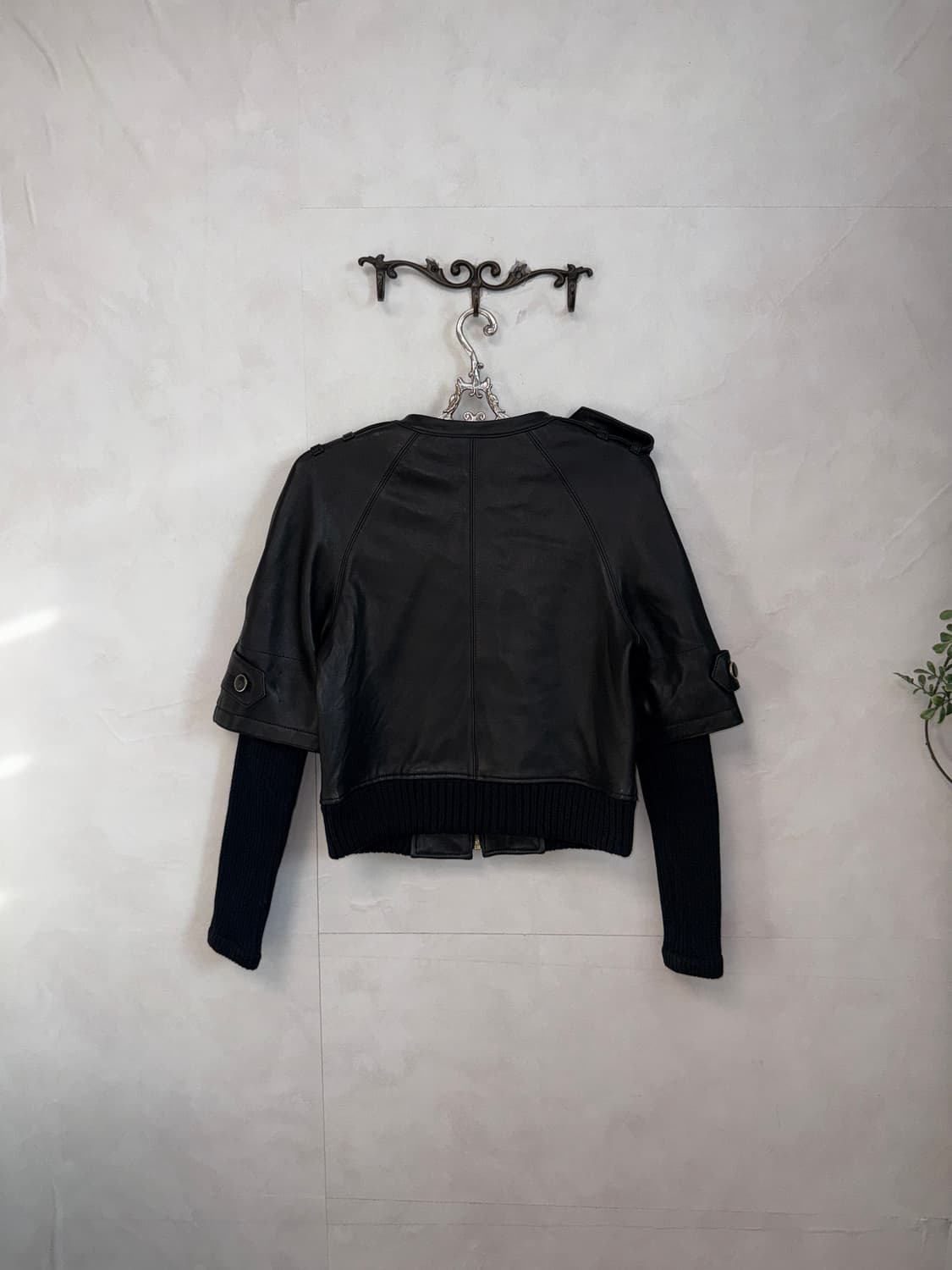 Black lamb skin warmer knit jacket  상품이미지4