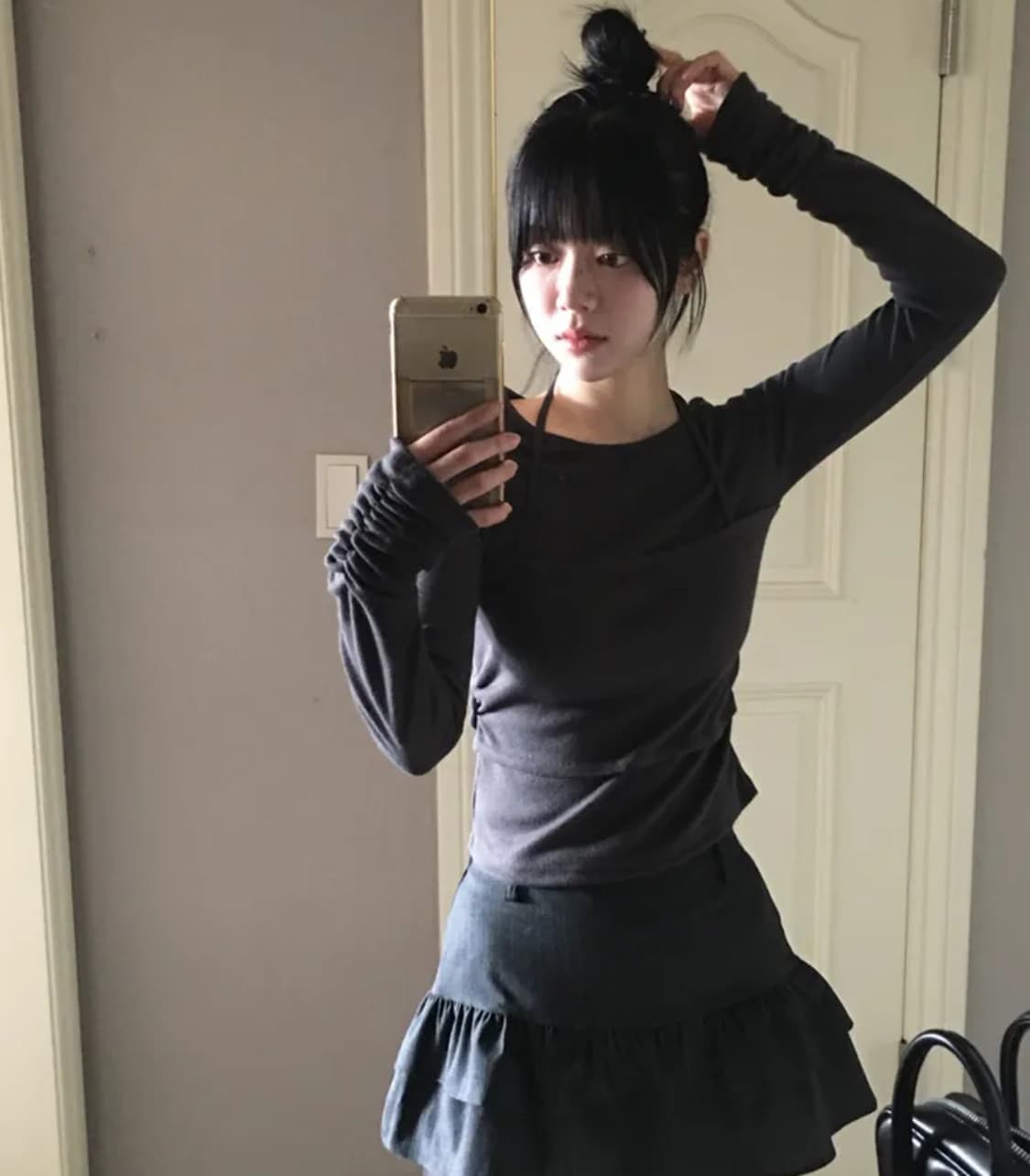 노비야카 셔링 레이어드 롱슬리브 티셔츠  상품이미지1