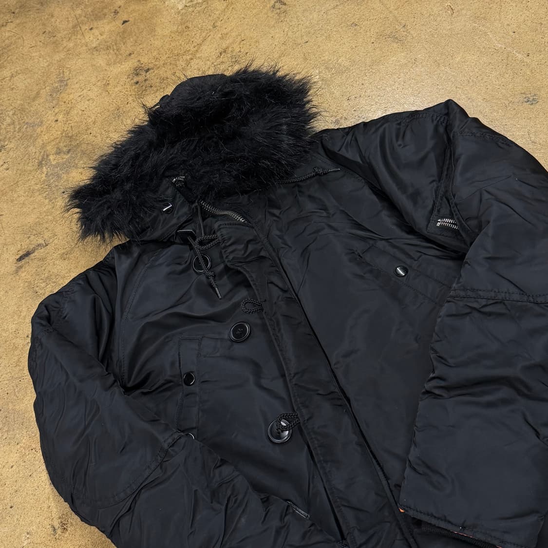 [정품/S] 알파인더스트리 블랙 퍼 후드 패딩 점퍼 b10 상품이미지1