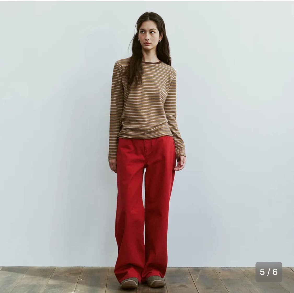 프리터 스트레이트 코튼팬츠 레드 S (새상품) 상품이미지3