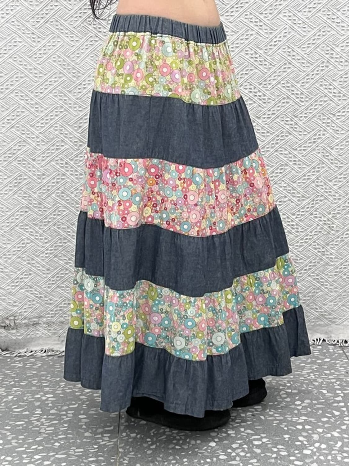  빈티지 모리 에스닉 히피 플라워 패치워크 롱스커트 26인치 C10440 상품이미지2