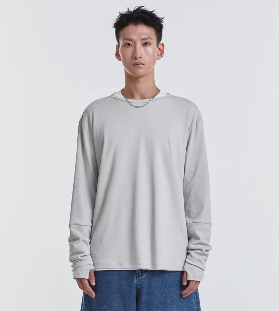 기철 핑거홀 롱슬리브 라이트 그레이 상품이미지1