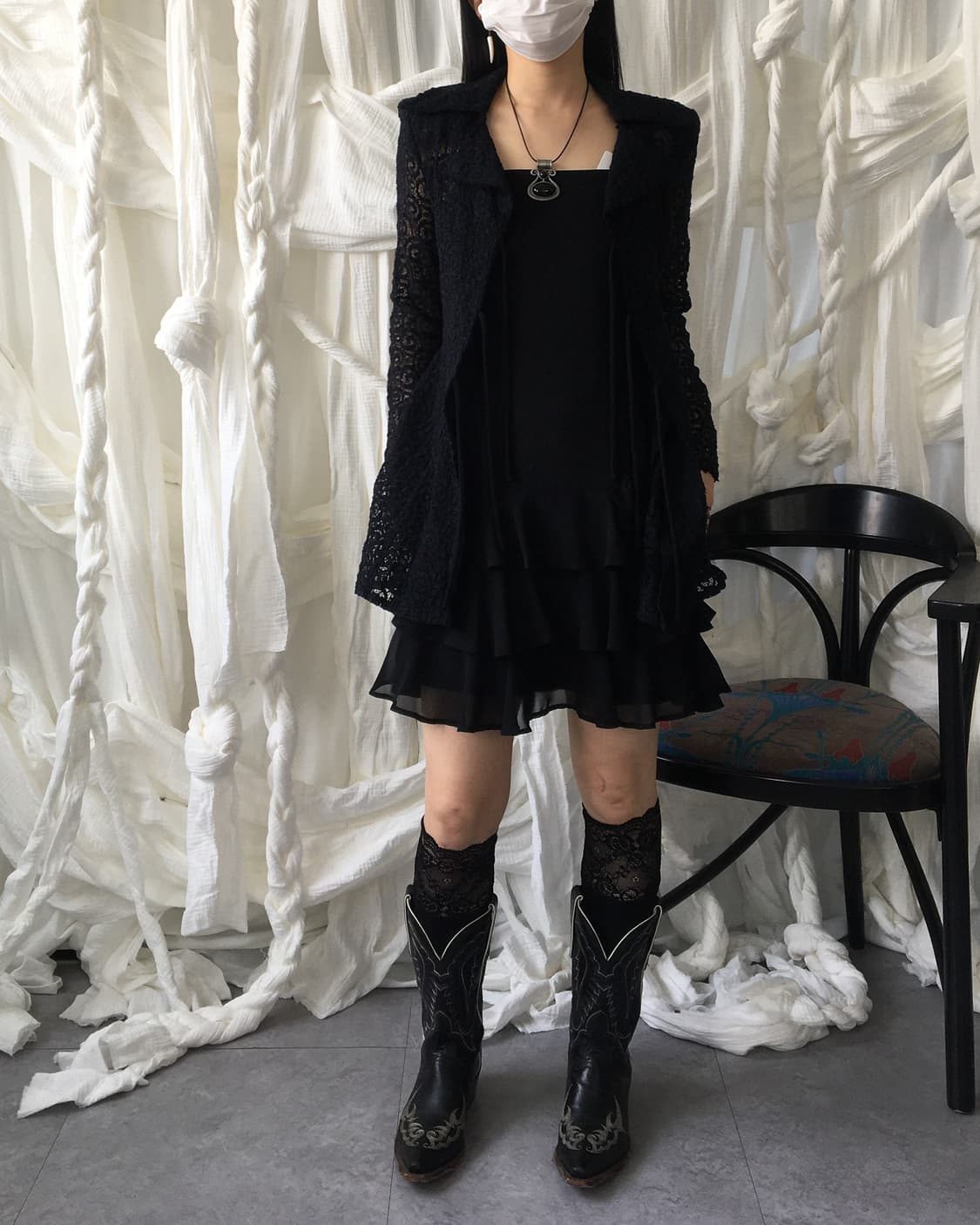 Pattern point tied shirt jacket 상품이미지7