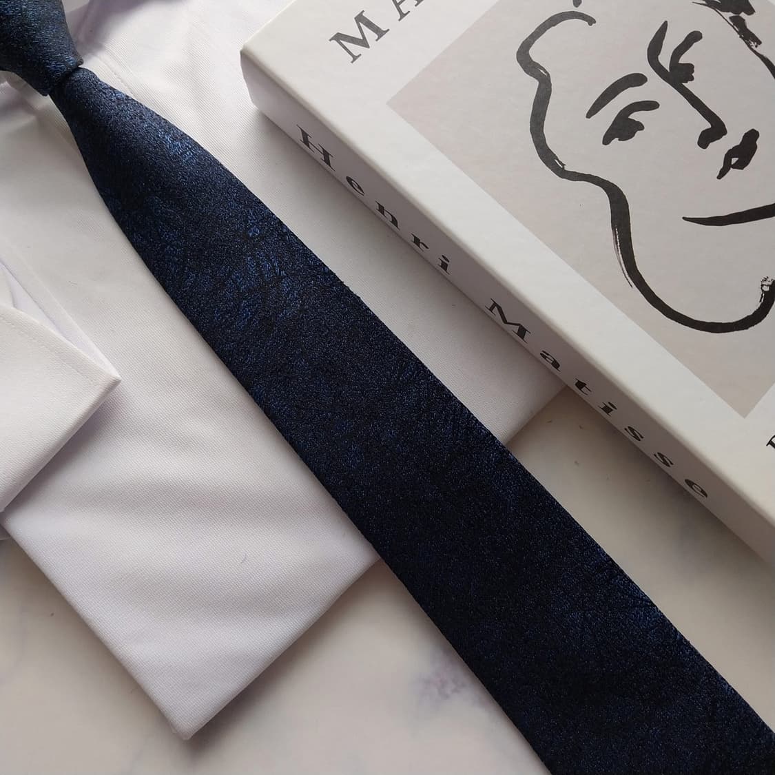 듀퐁 실크 네이비 텍스처 패턴 넥타이 8cm S~A+등급 K2463 상품이미지5