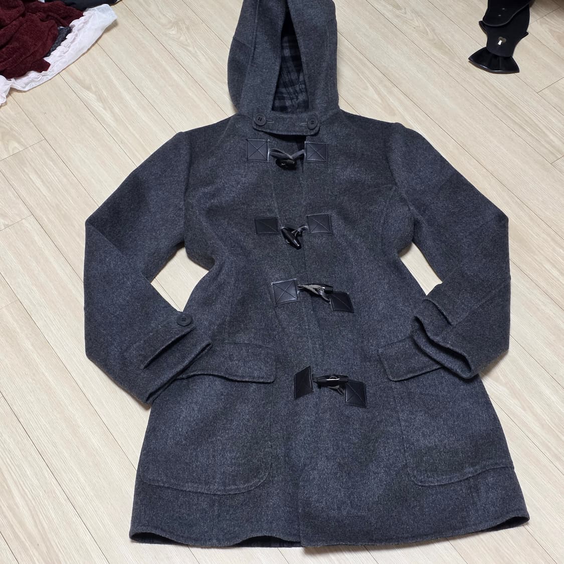일본빈티지)23구 모리걸st 그레이 앤틱페어리 더플 롱 울 떡볶이후드코트 상품이미지2