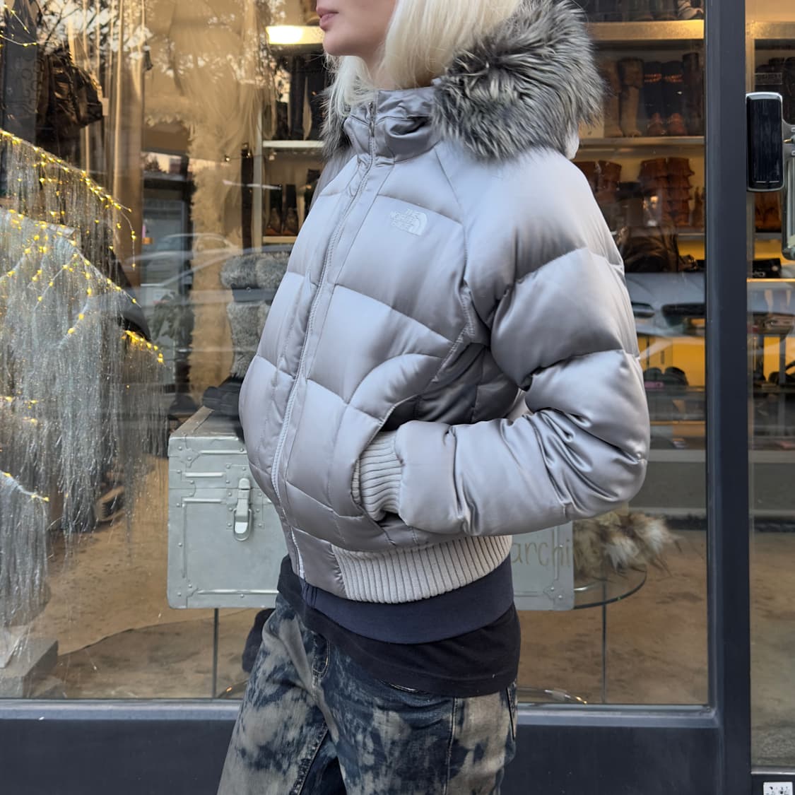 2000s 빈티지 노스페이스 실버 퍼 크롭 패딩 상품이미지8