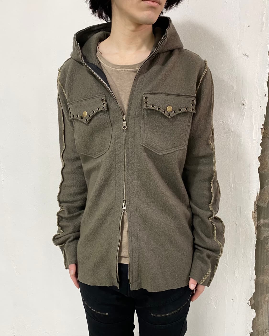 Francist_Mor.K.S 스터드 울 후드 자켓 상품이미지1