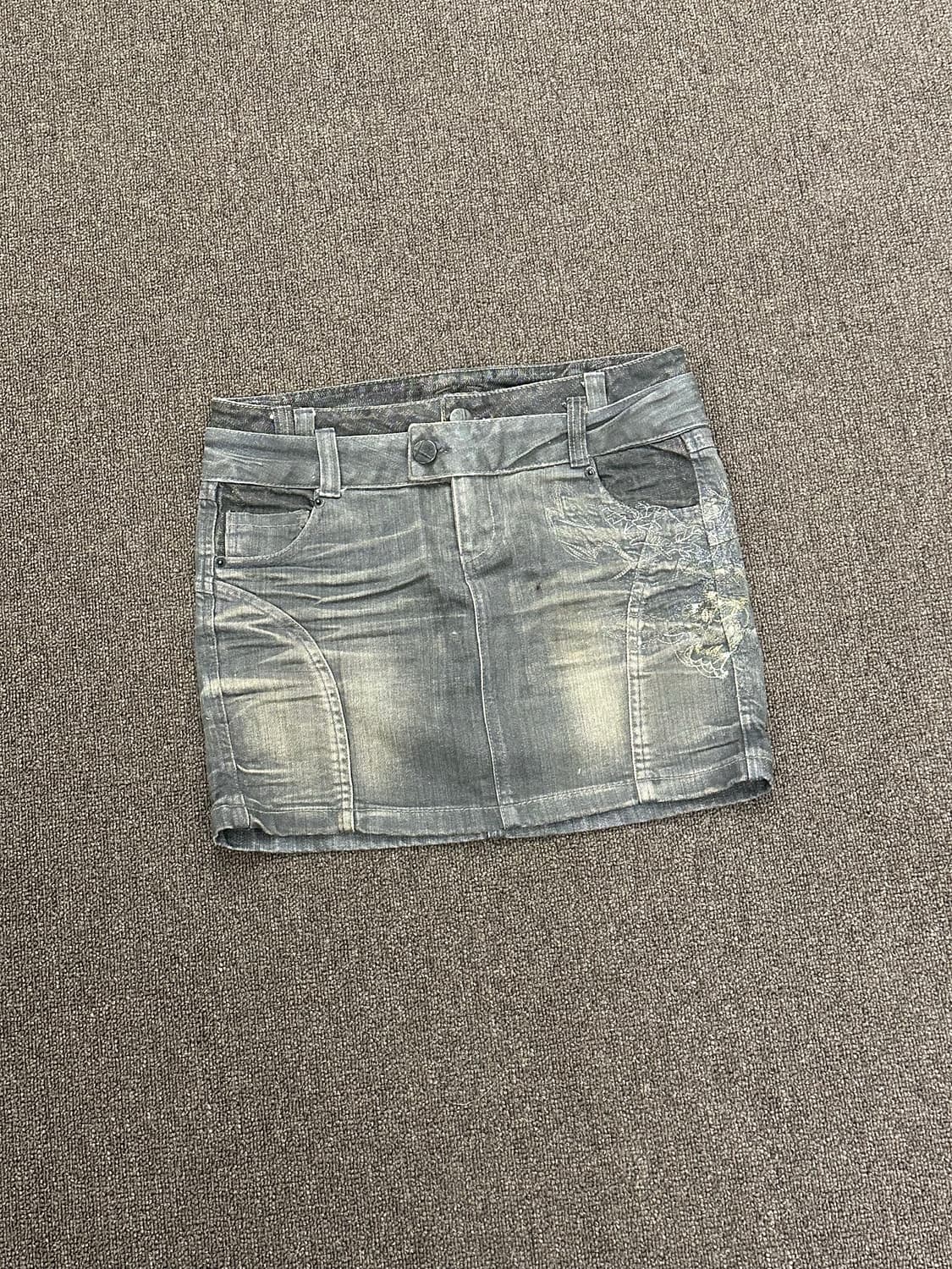 M)Japanese vintage 자수 벨티드 흑청 미니스커트 상품이미지1