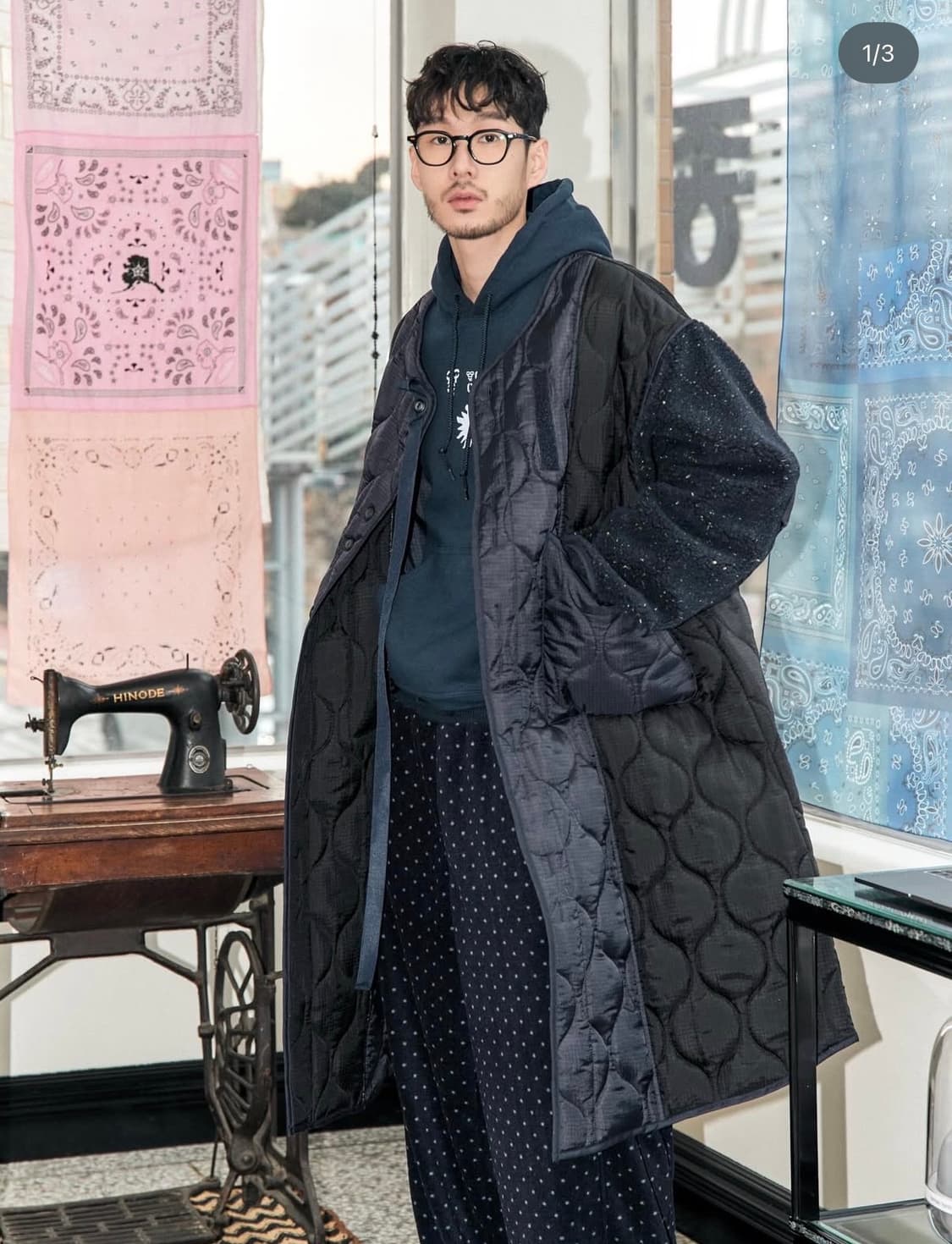 고트 패딩 롱 코트 네이비 상품이미지4