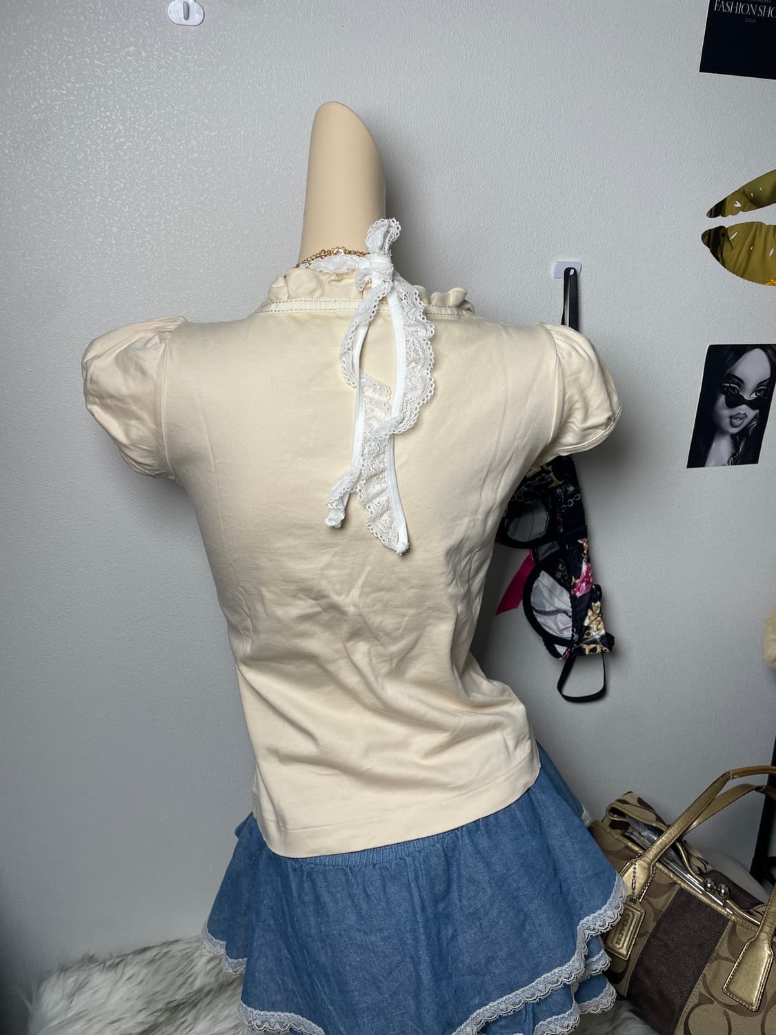 빈티지 아이보리 리본 블라우스 티셔츠 상품이미지3