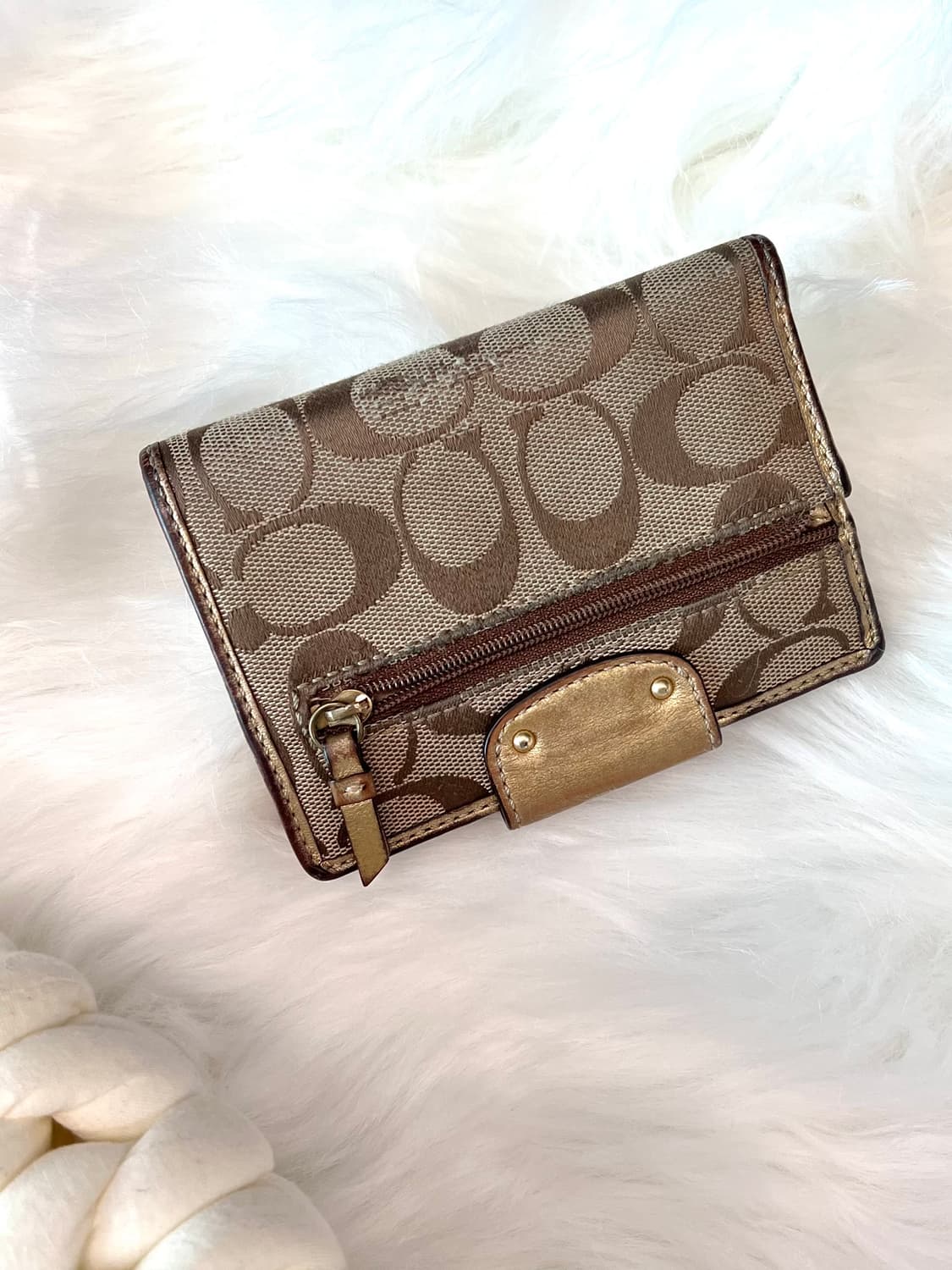 90s coach 시그니처 턴락 골드 캔버스 레더 월렛 반지갑 상품이미지3