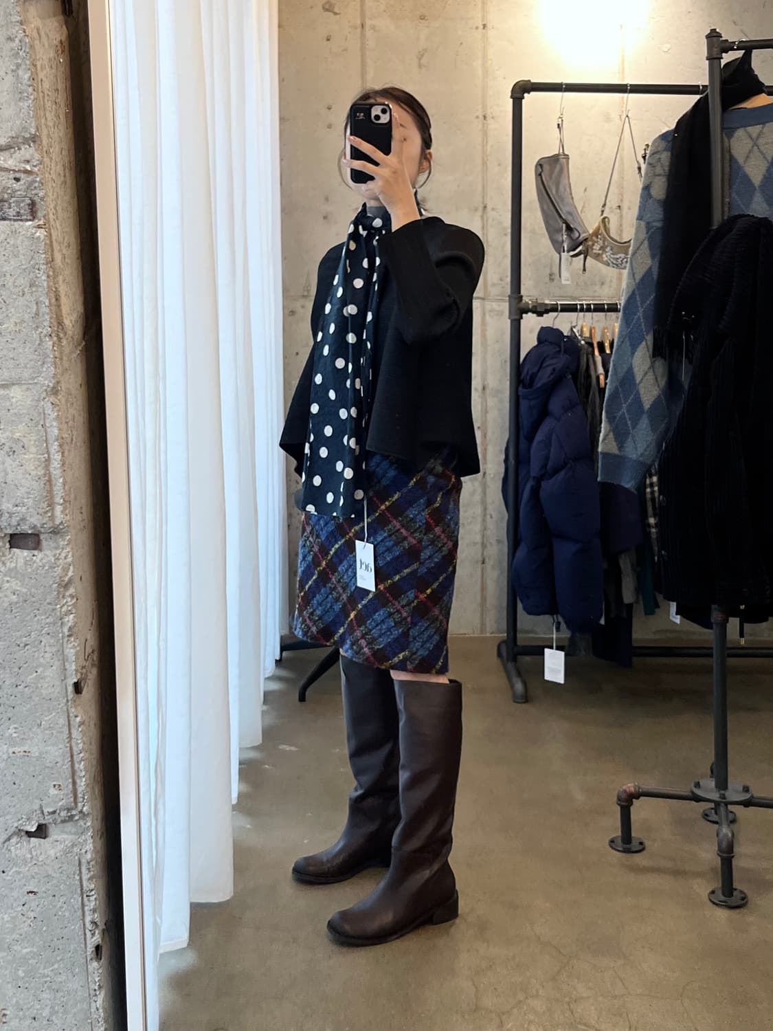 BEAMSBOY 도트 스카프 네이비 상품이미지3