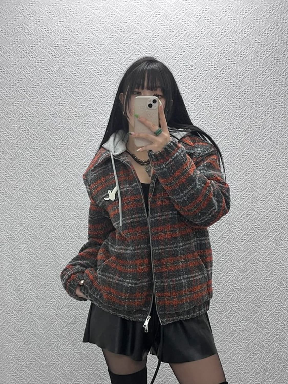 와릿이즌 와키윌리 키치 오렌지 체크 후드 자켓 M C09280 상품이미지1