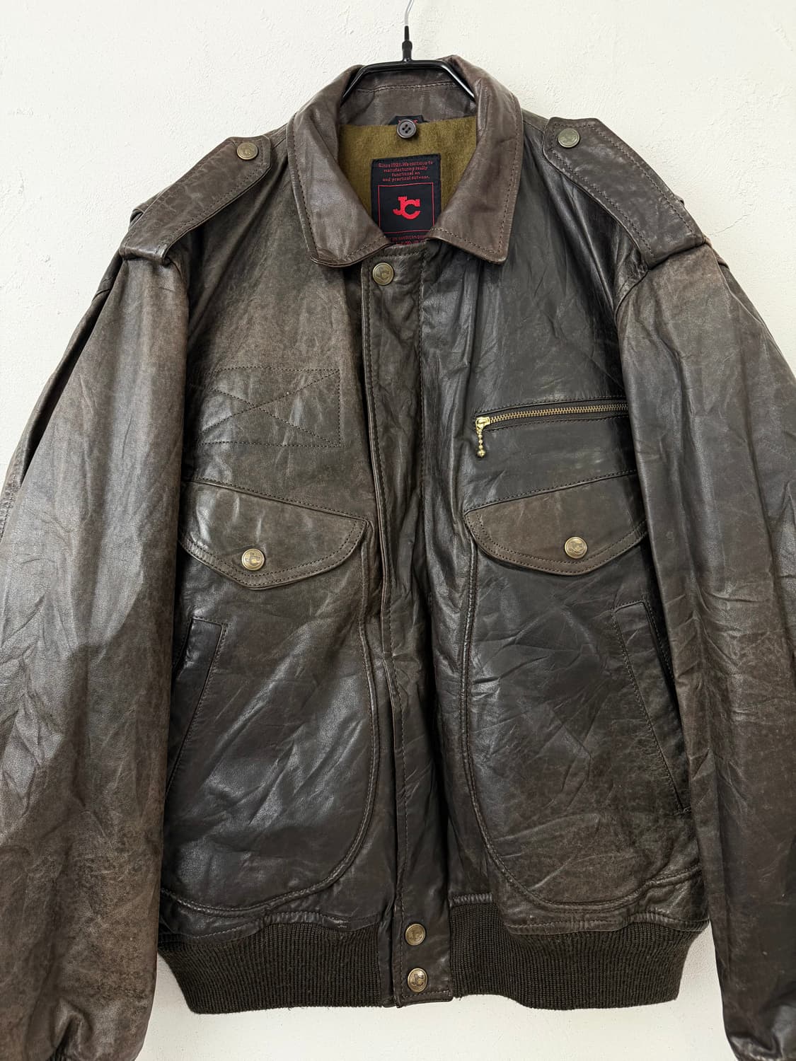 90s JC HAWARD 카우레더 봄버 상품이미지2