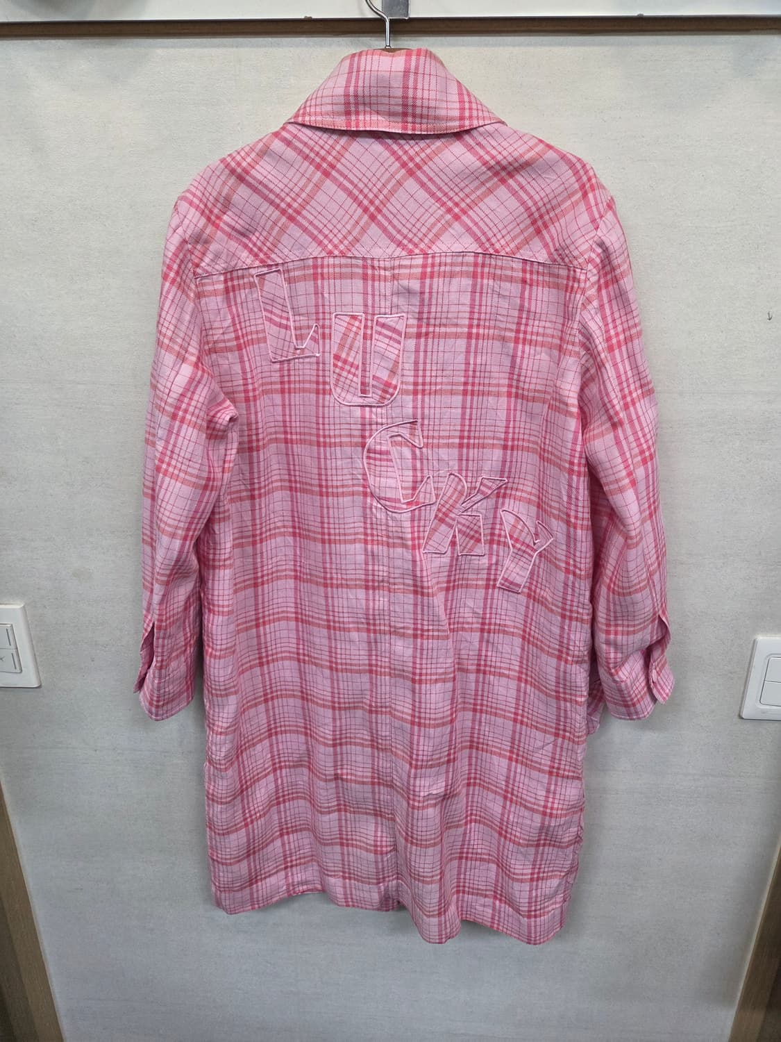 럭키슈에뜨 린넨 체크 셔츠타입 코트 핑크자켓 36사이즈  상품이미지2