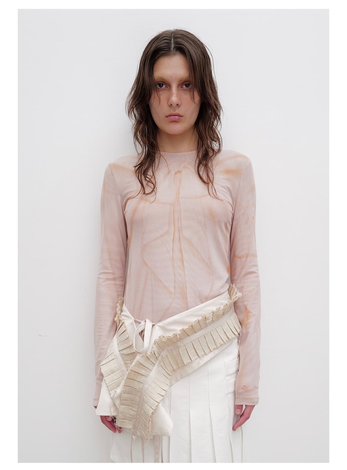 오픈와이와이 RIBBON PRINT MESH TOP 살몬 상품이미지1