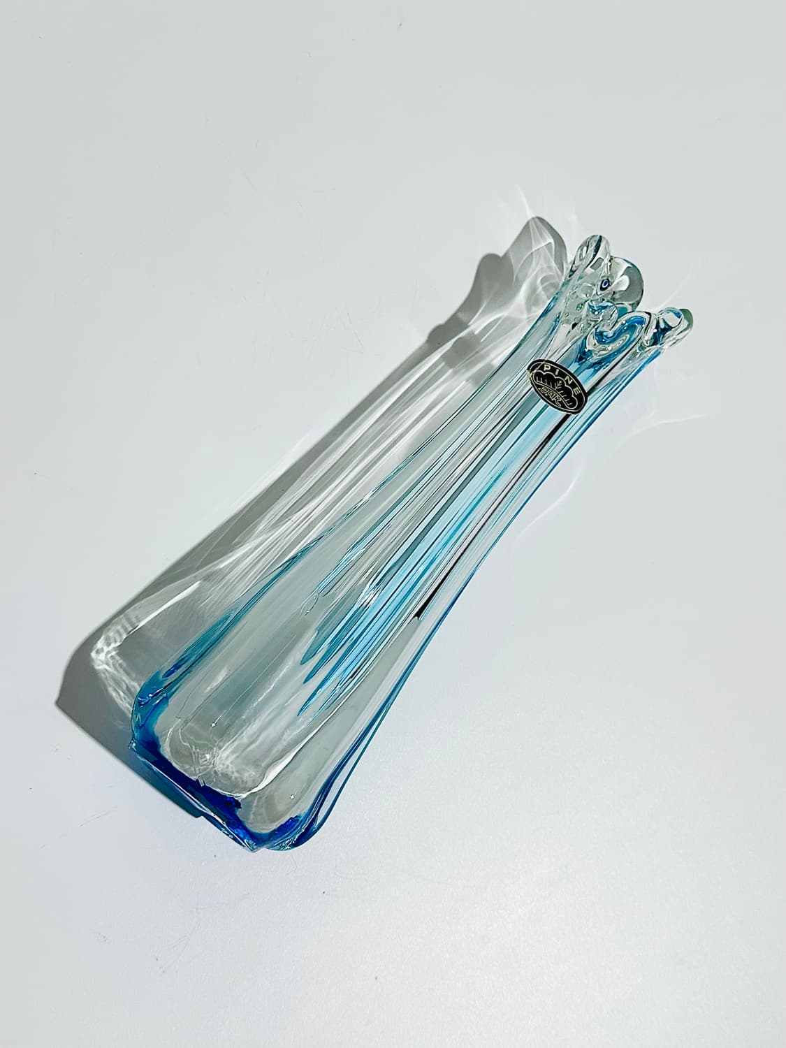 일본 빈티지 TGK Pine 아트글라스 블루 아주르 화병 상품이미지4