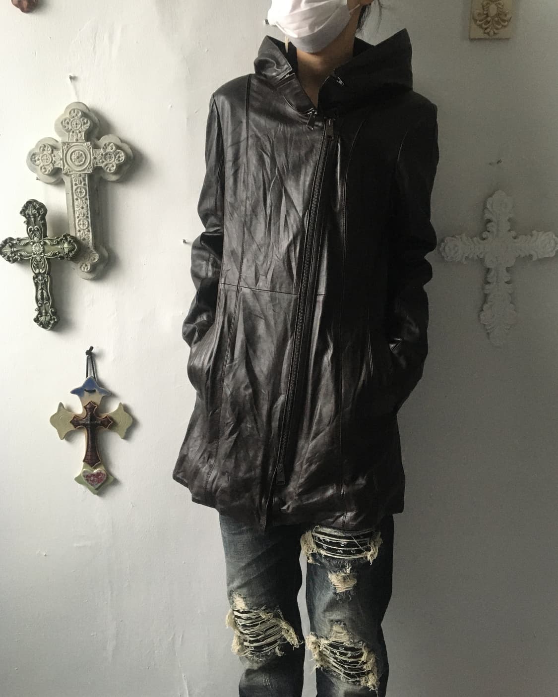 Lamb leather hood coat 상품이미지5