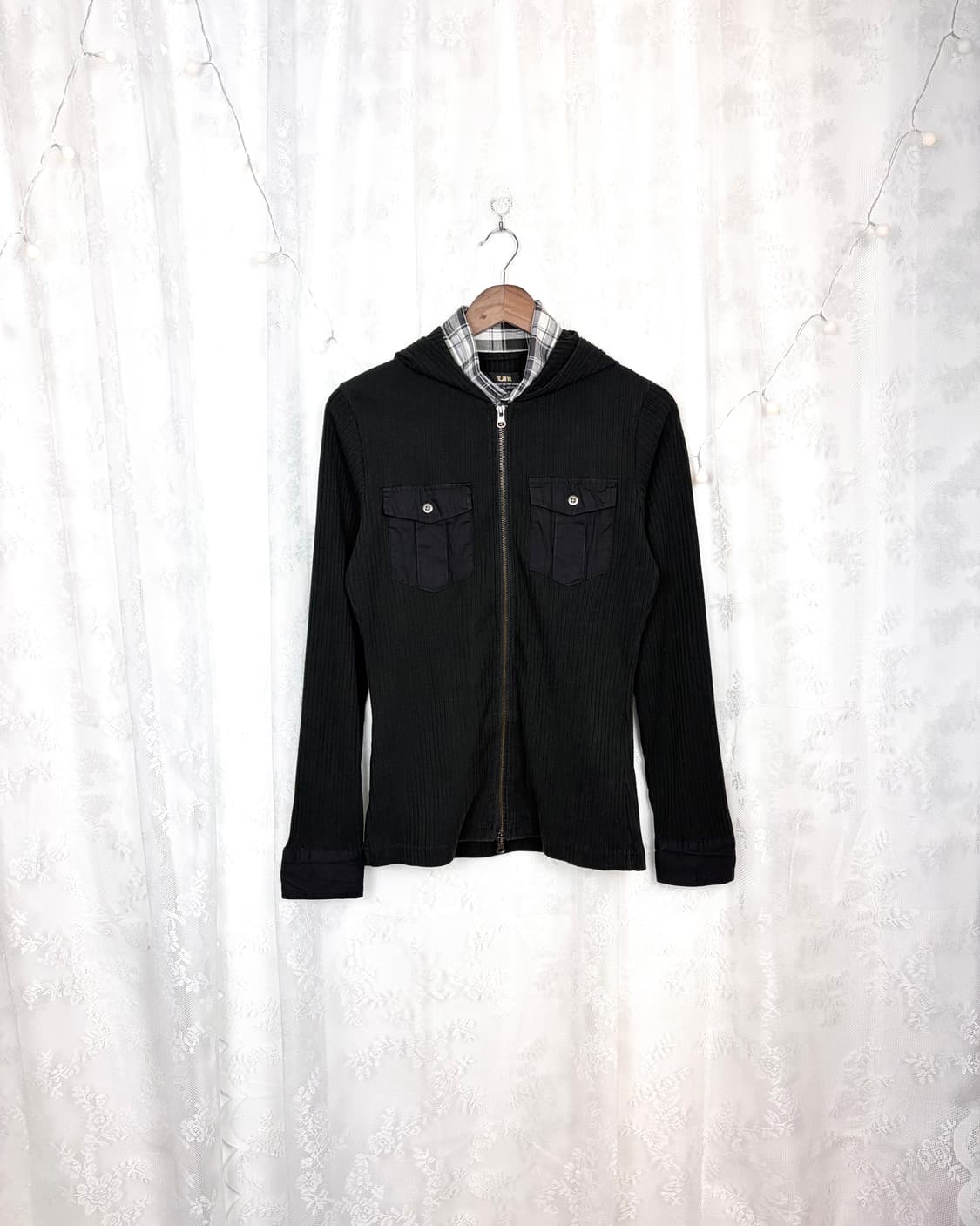 LAD Ribbed Layered Hooded Zip-Up 상품이미지1