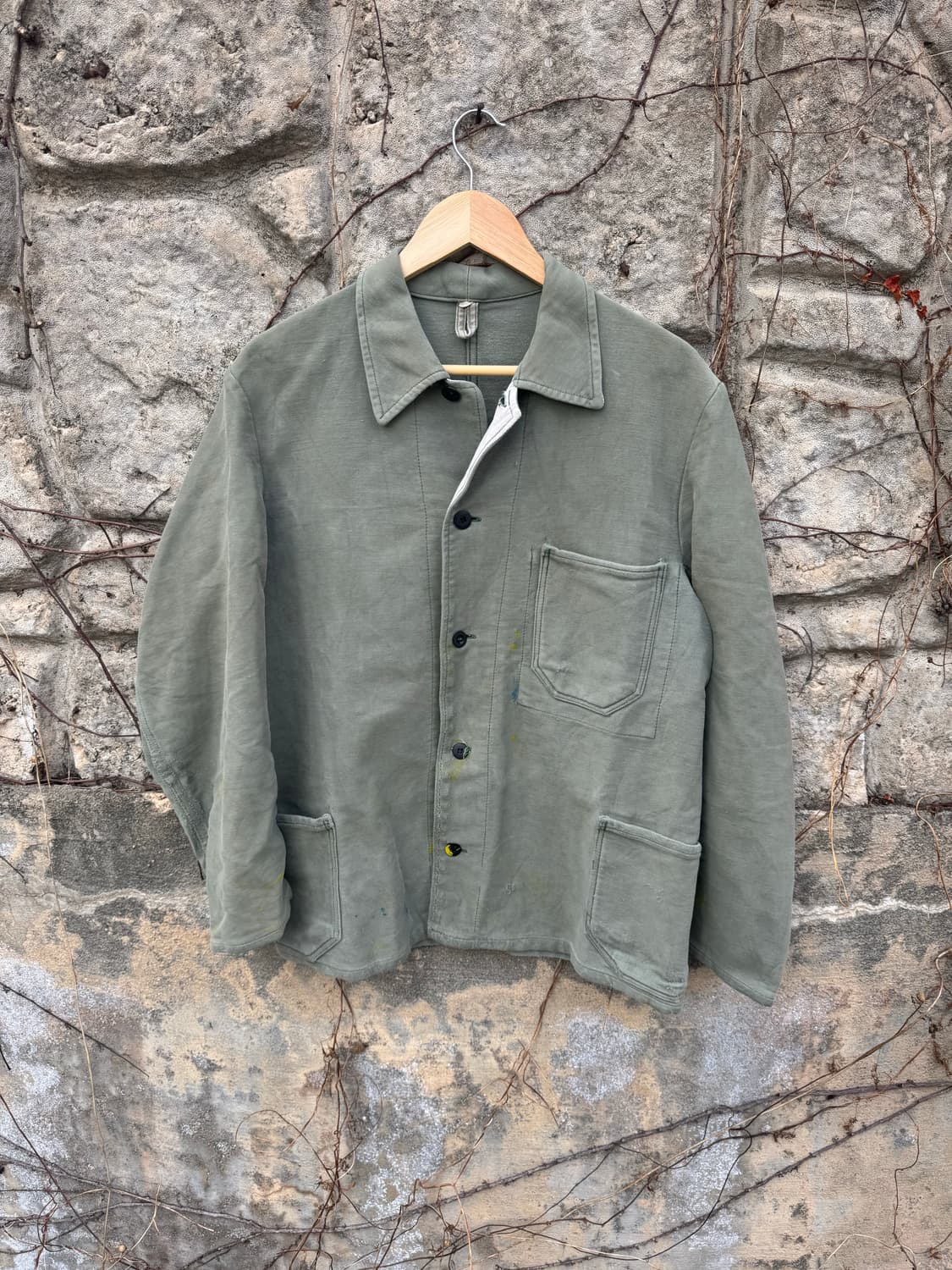 올드 프렌치워크 빈티지 몰스킨 페이딩 데미지 워크 자켓 상품이미지1