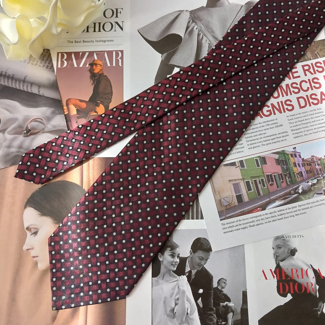발렌시아가 실크 버건디 다이아 넥타이 9.5cm A~A+등급 A19000 상품이미지3