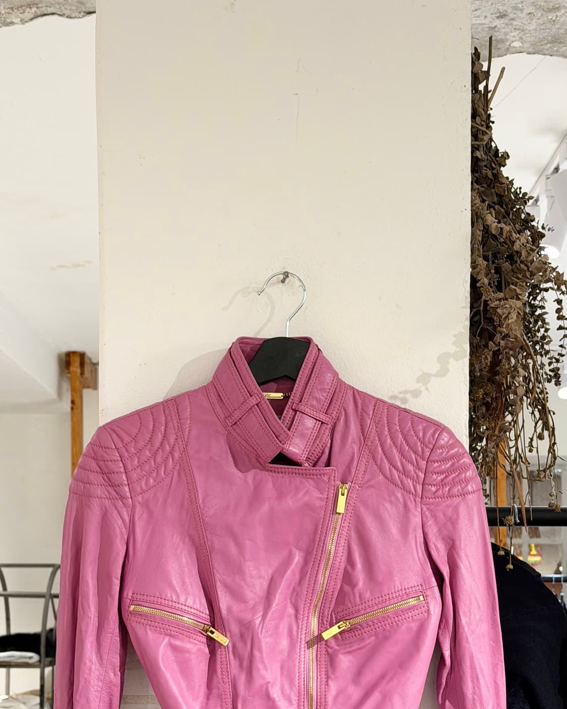 블루마린 핑크 쉽스킨 레더 바이크 자켓 상품이미지4